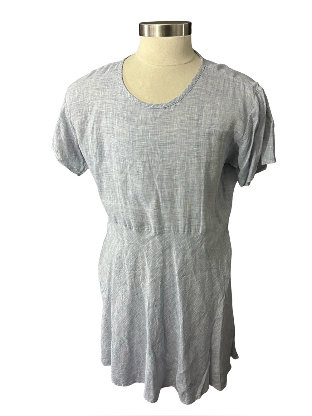 Vtg FLAX Jeanne Engelhart Pure Linen Dress Womens L Chambray Blue Pockets 37" L